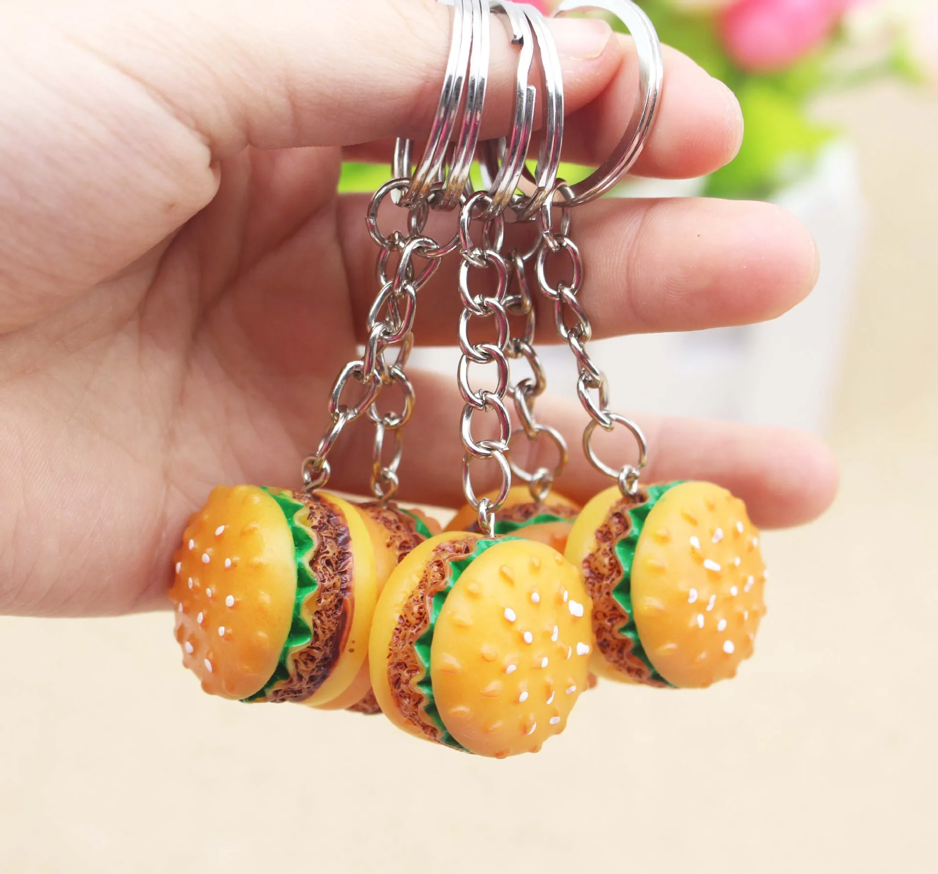 20PCS/Lot Key Rings Resin Food Hamburger Keychain Gift Foods Pendants