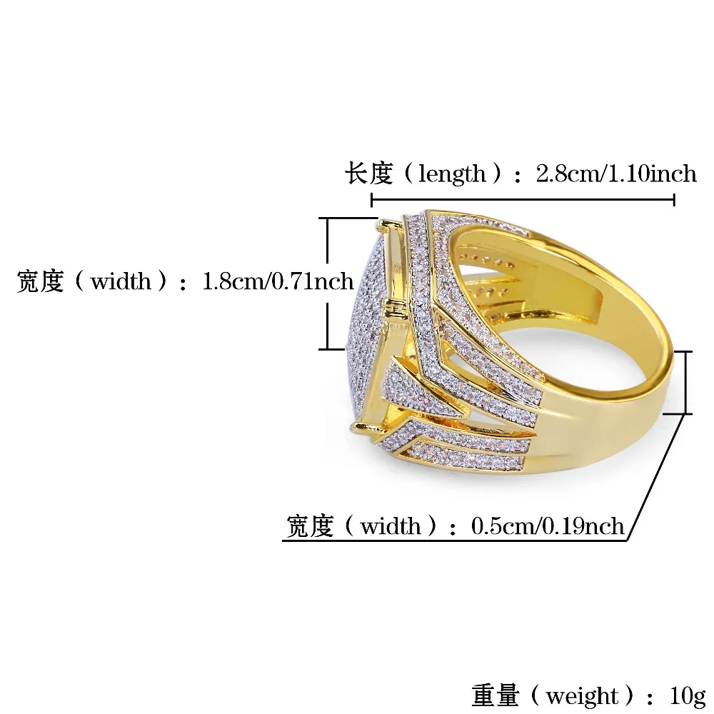 TOPGRILLZ хип хоп рок для мужчин Jewelry кольца медь золото цвет покрытием 3A Micro Pave CZ камень квадратный кольцо с 11,12, 9,10, 7,8 размеры