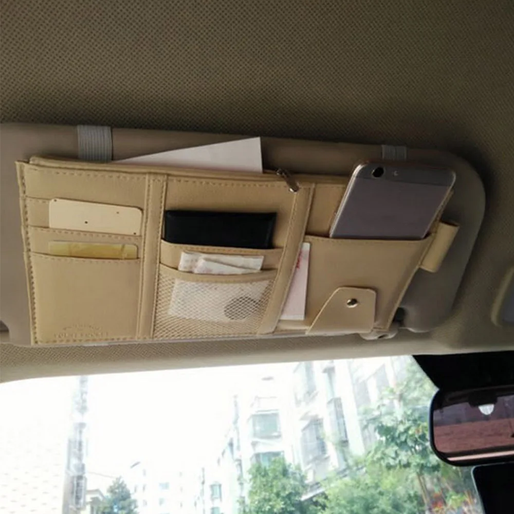 3 Color Car Sun Visor Storage Bag PU Leather Multifunction Sun Visor