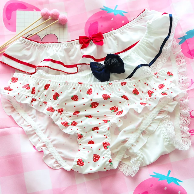 Morango-bonito leite japonês seda sutiã e calcinha conjunto, roupa interior  macia Wirefree, sutiã Kawaii Lolita e calcinha, lingerie rosa - AliExpress