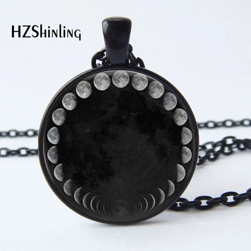 

2017 New Arrival Wiccan Pendant Necklace Lunar Cycle Moon Phases Moon Nebula Necklace Glass cabochon jewelry HZ1