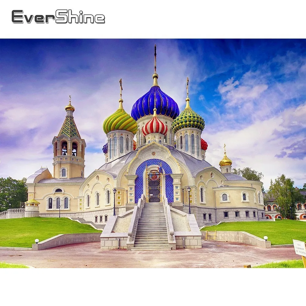 EverShine DIY 5D алмазная вышивка пейзажа полностью квадратная живопись здание Вышивка