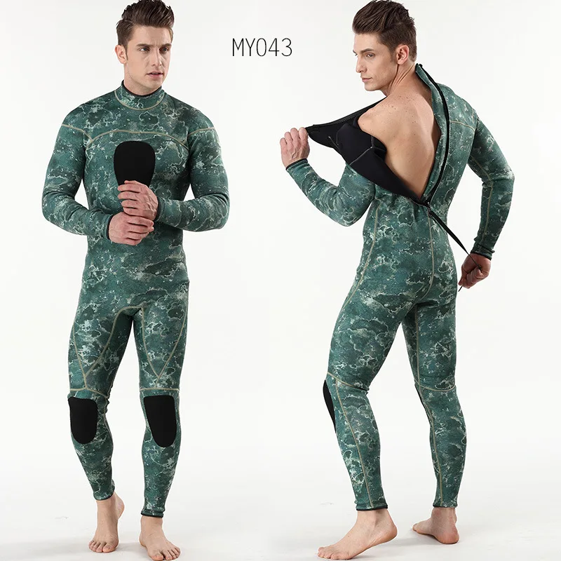 Mens pesca submarina 3mm trajes camuflaje una pieza de neopreno buceo libre con cojín en el pecho