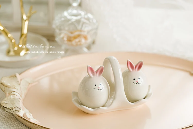 Творческий ручной работы керамика кролик специй горшок набор соли и сахара бутылки маленький белый кролик приправа бутылка Condimentos набор