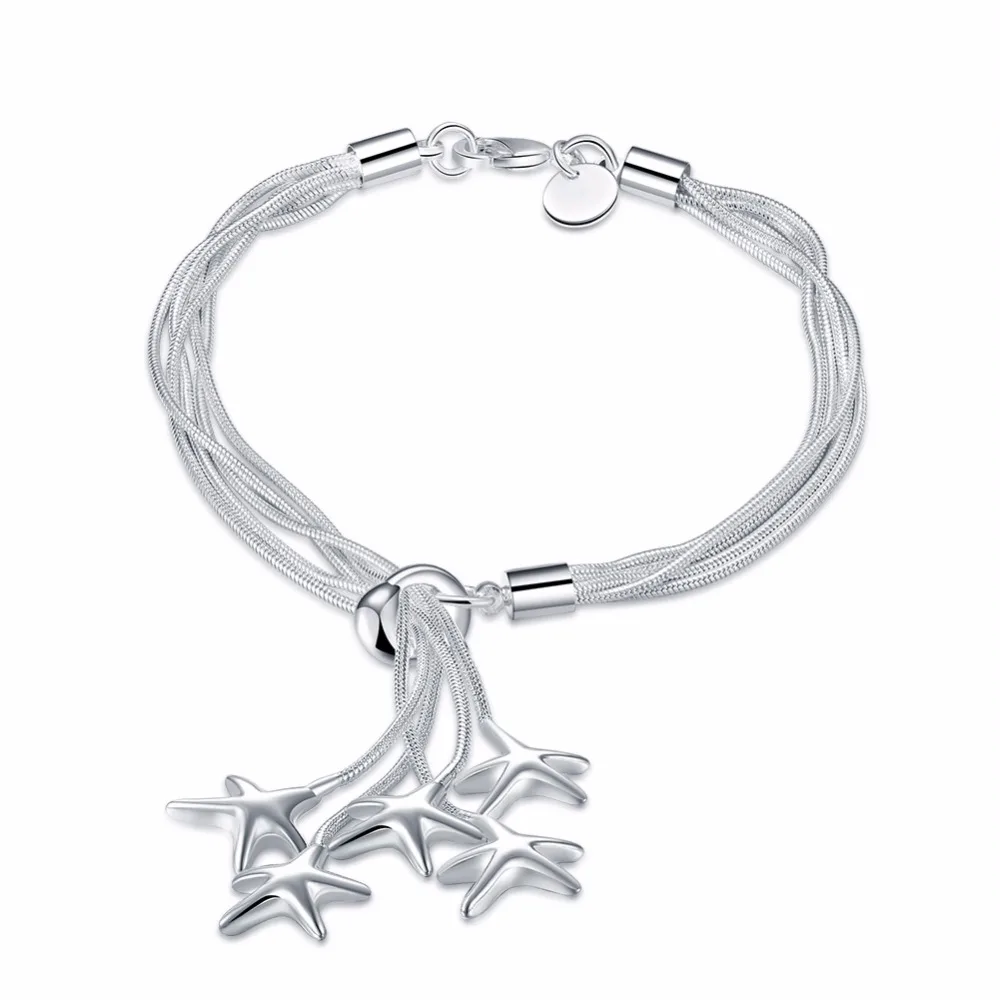 

Free Shipping Wholesale Plated Silver Bracelet, Plated Silver Fashion Jewelry Stars Pendant Bracelet KDH099