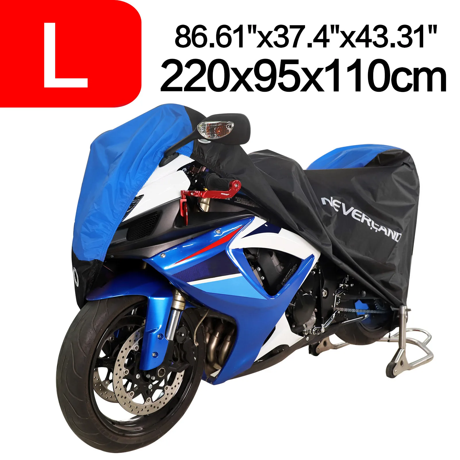 

L 220x95x110 Waterproof 190T Black Blue Design Motorcycle Covers Motors Dust Rain Snow UV Protector Cover Indoor Outdoor D45