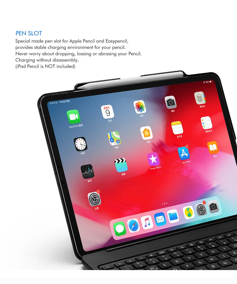 [Новое] Bluetooth Беспроводной клавиатура чехол для Apple iPad Pro 12,", думаю, что клавиатура с 7-Цвет со светодиодной подсветкой и Smart Sleep/Wake-up