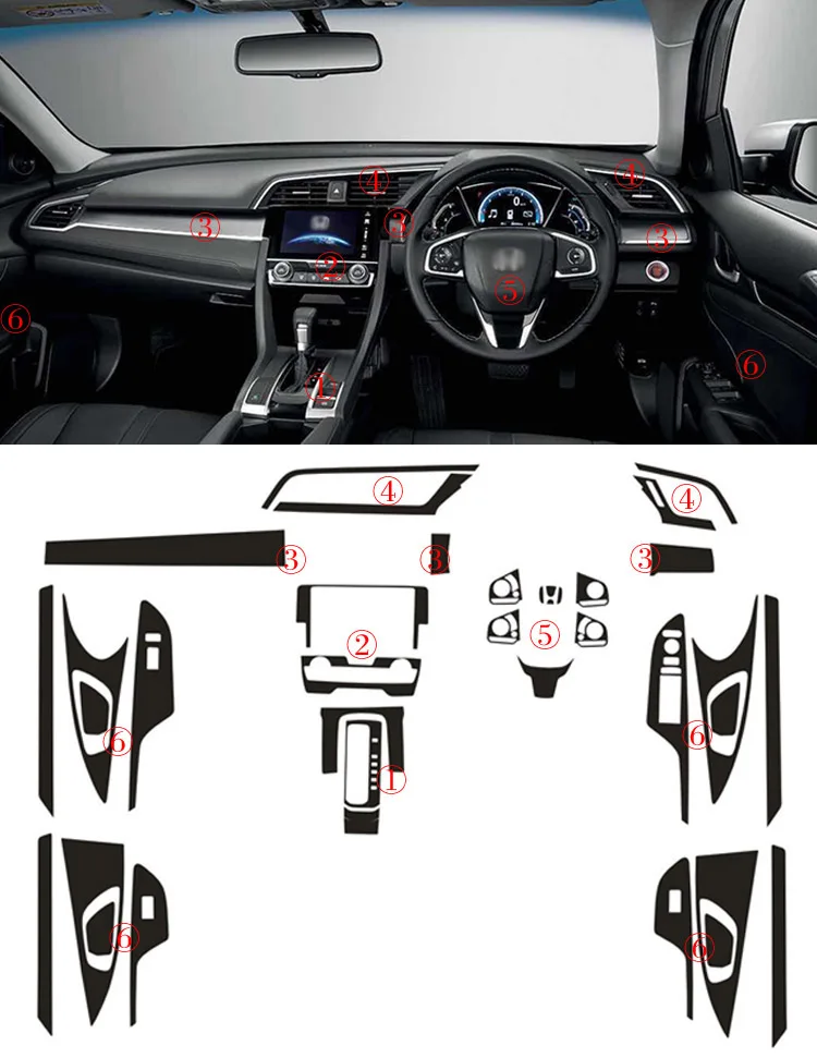 Автомобильный Стайлинг 3D углеродное волокно Автомобильная центральная консоль для салона изменение цвета литья наклеивающиеся Переводные картинки для детей RHD Honda Civic 10th