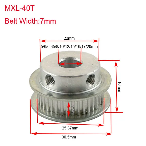 Lupulley 2 шт. MXL 40 т шкив 5/6/6.35/8/10/12/ 15/16/17/20 мм Диаметр ременный шкив Ширина 7 мм сплав Двигатель шкив