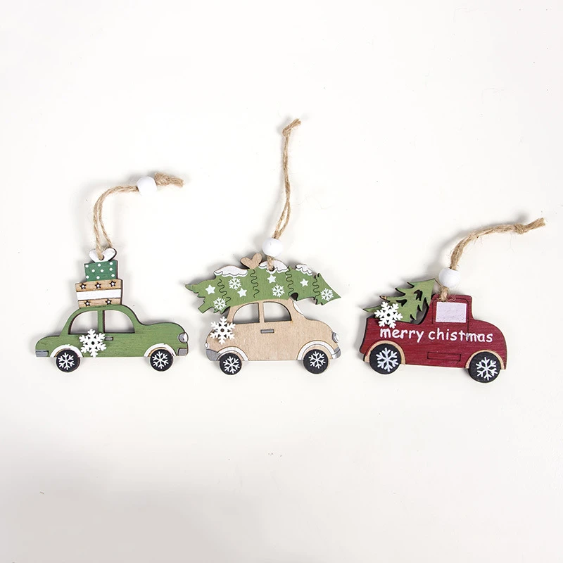 3 Pcs Noel Tree Decor Wooden Hanging Pendants Elk Car Natal Christmas Decorations for Home New Year Children Gift Navidad