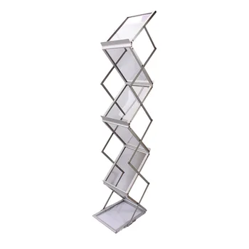 

A4 Foldable Brochure Rack Exhibition Show Display Stand Holder Silver Color With A4 Insert Compartments