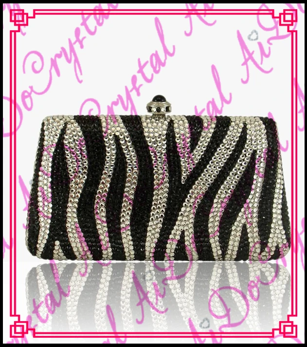 Aidocrystal classic black and white stripe crystal handmade clutches new design women party wear handbags