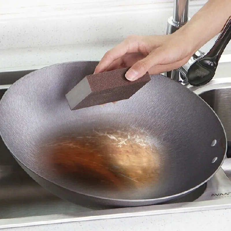1 pc жесткий губки для абразива со скребком Карборундовая губка щетка Кухня