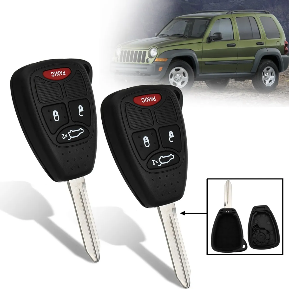 

2Pcs 4 Buttons Open Lock Trunk Panic Car Remote Key Fob Case Shell Replacement For Jeep Liberty 2005 2006 200