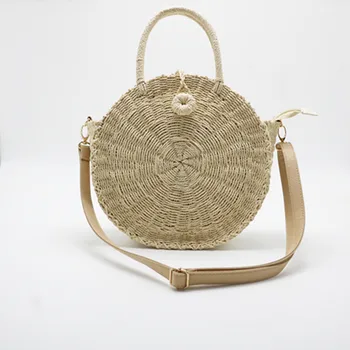 

2018 INS Popular Women Handmade Round Beach Shoulder Bag Bali Circle Straw Bags Summer Woven Rattan Handbag Women Messenger Bag