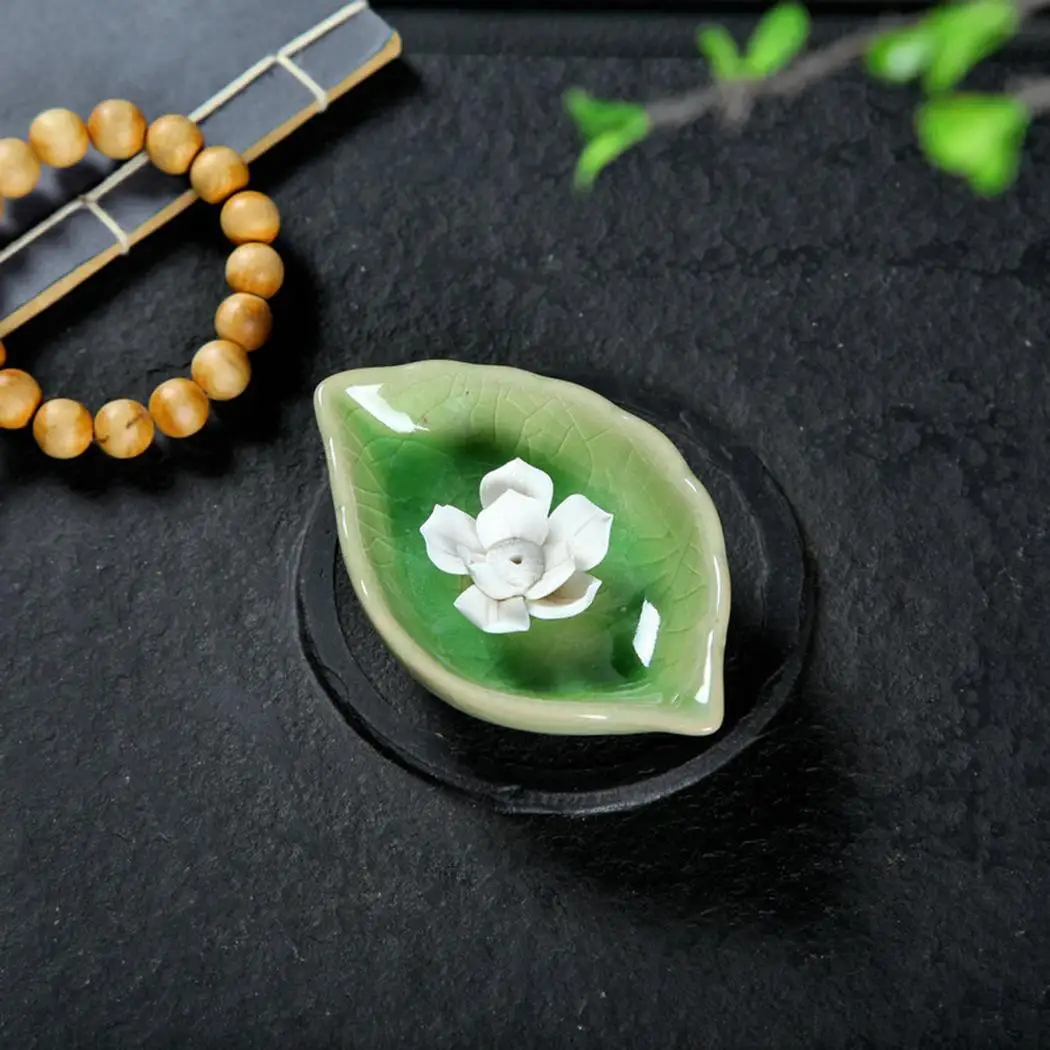 

Ceramic Crack Incense Burner Holder Leaf Red, Light Green, Blue Petal Round Lotus Shape Censer Holder