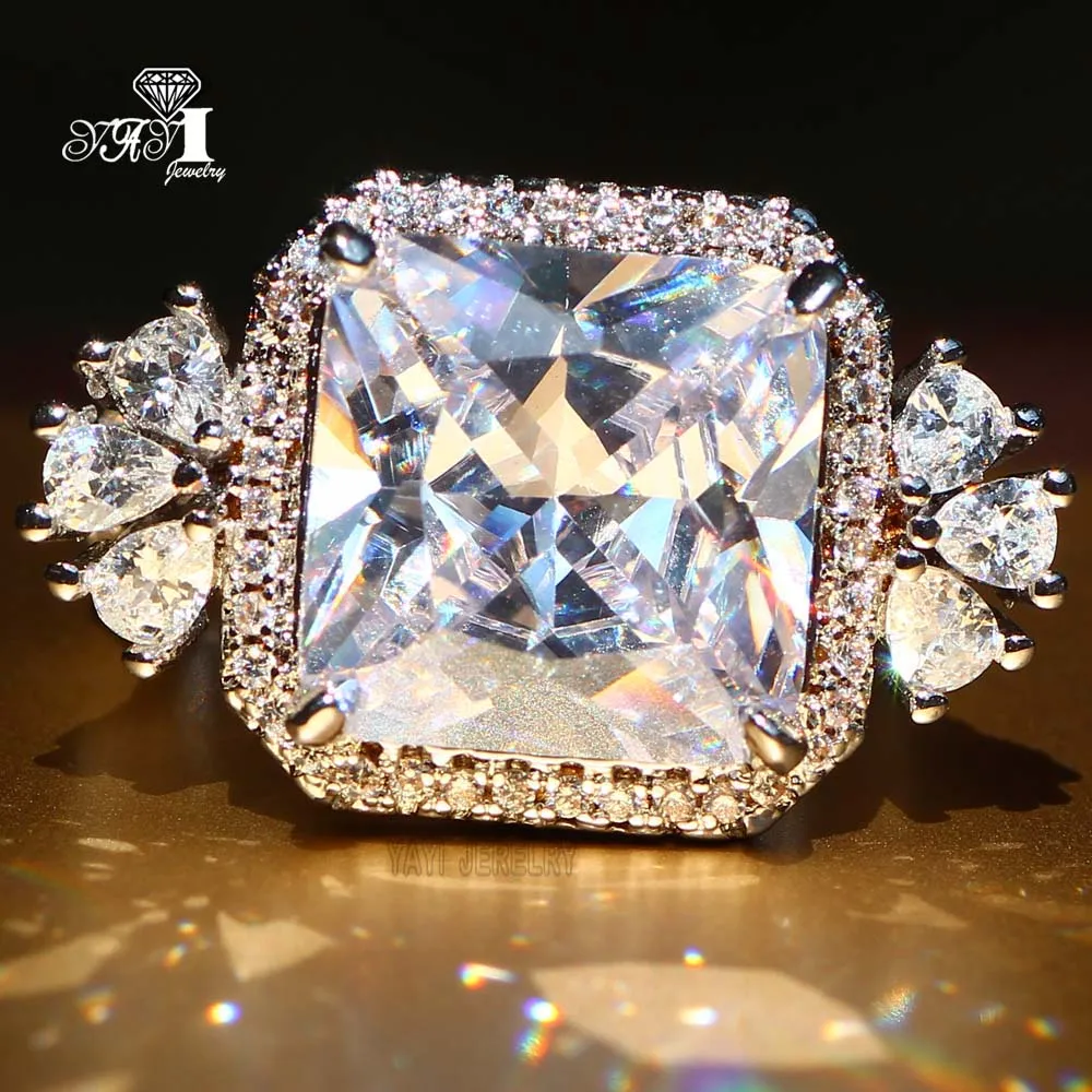 Ювелирные изделия yayi Princess Cut 15 CT 15*15 мм огромный белый циркон серебряного цвета обручальные кольца с сердцем вечерние кольца Подарки