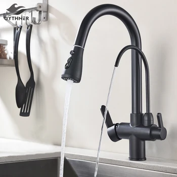 

Uythner Waterfilter taps kitchen faucets Dual Handle Deck Mounted Mixer Tap 360 Degree rotation Water Purification Feature Crane