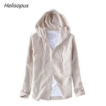 Helisopus, мужская повседневная рубашка, хлопок, лен, с капюшоном, рубашка, мужская, осень, облегающая, длинный рукав, футболки, camisa hombre