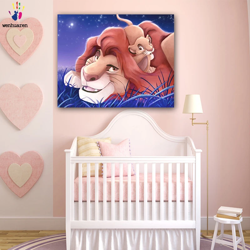 

DIY colorings pictures by numbers with colors Father lion and baby lion picture drawing painting by numbers framed Home