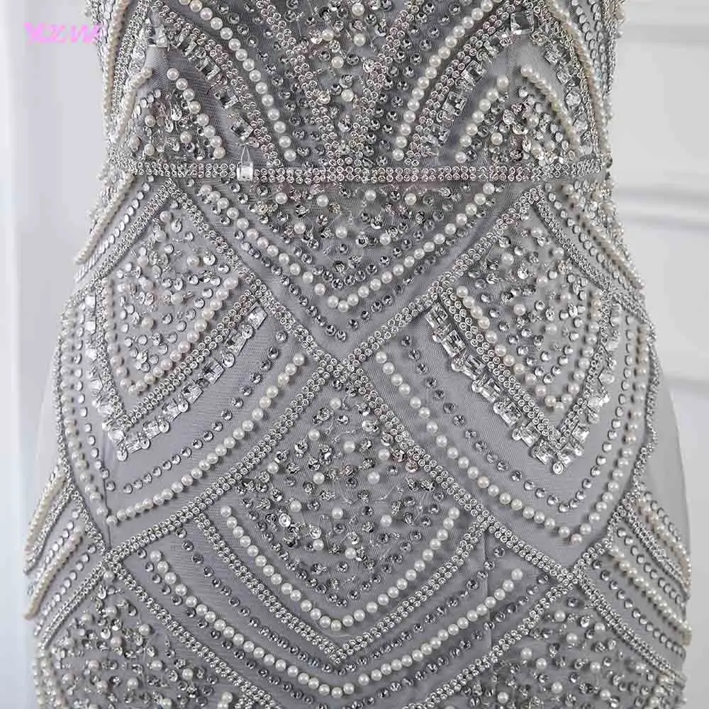 Silver Straps Evening Dresses Long Crystals Beaded Formal Gown Mermaid Zipper Back Robe De Soiree YQLNNE