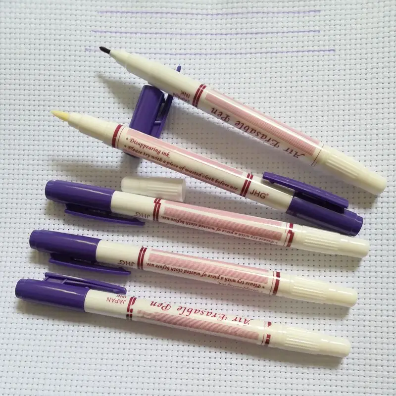 JHG Two Side Purple Air Erasable Pen With Eraser 5 Pcs Fabric Paint Marker Auto-Vanishing Pen Markers Replace Tailor's Chalk Pen1
