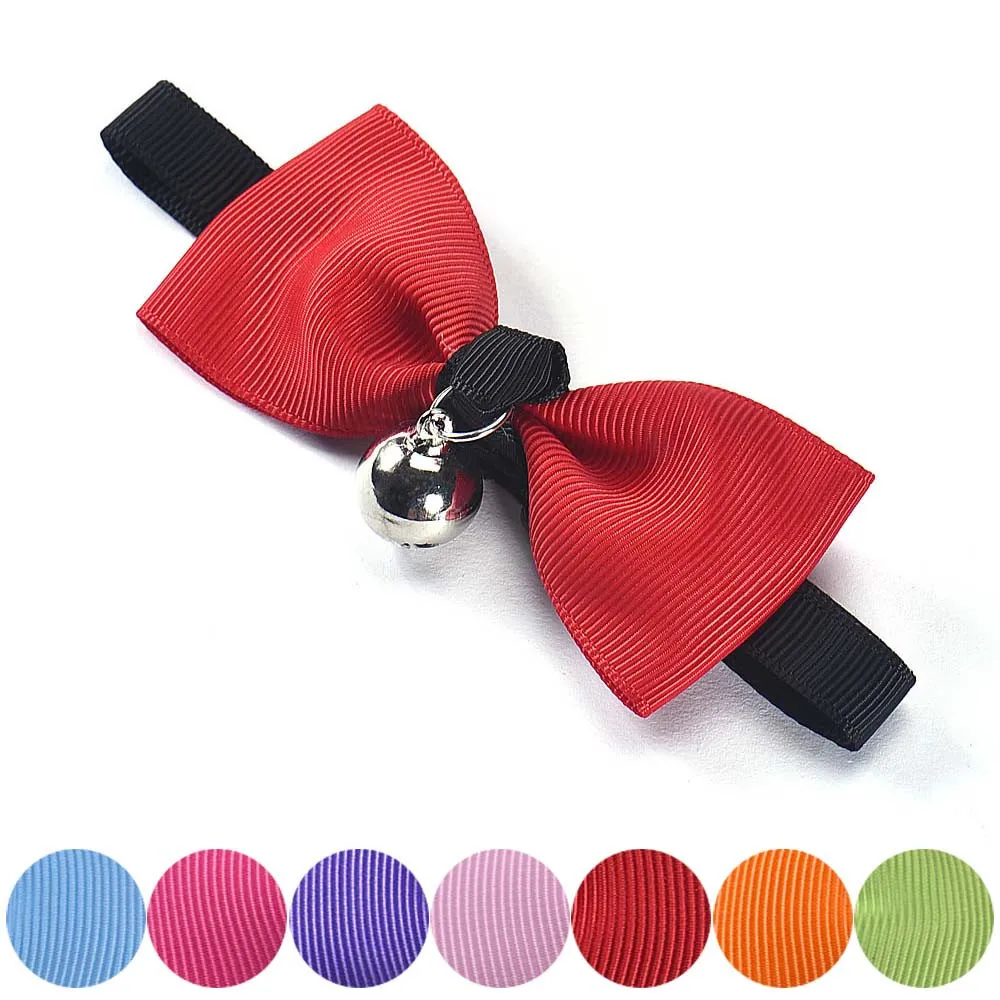 

New 7 Color Adjustable Dog Cat Pet Bow Tie With Bell Puppy Kitten Necktie Collar Polyester @01