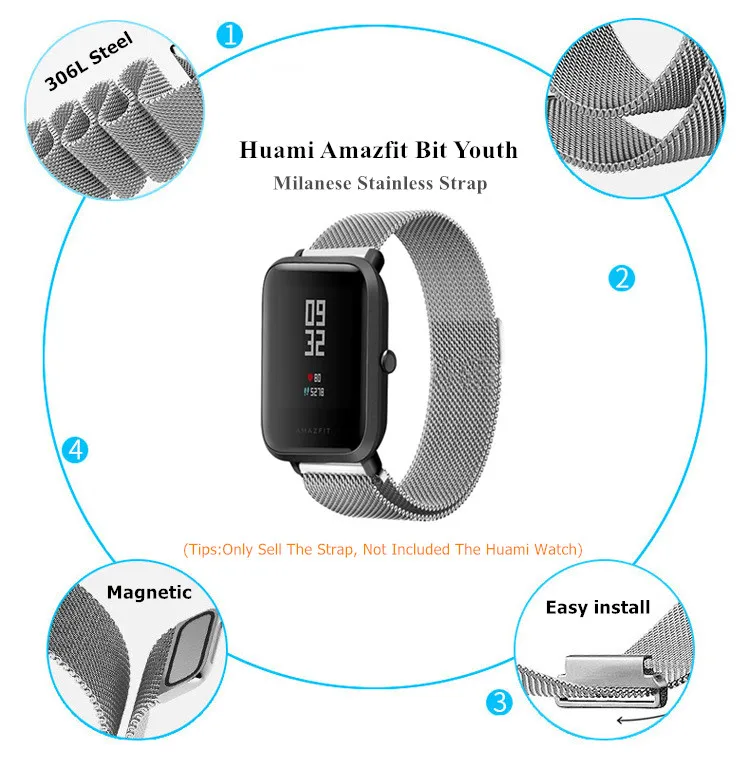 Для Huami Amazfit BIT ремешки из нержавеющей стали сменный ремешок браслет для Huami Amazfit Bip BIT PACE Lite Молодежные часы