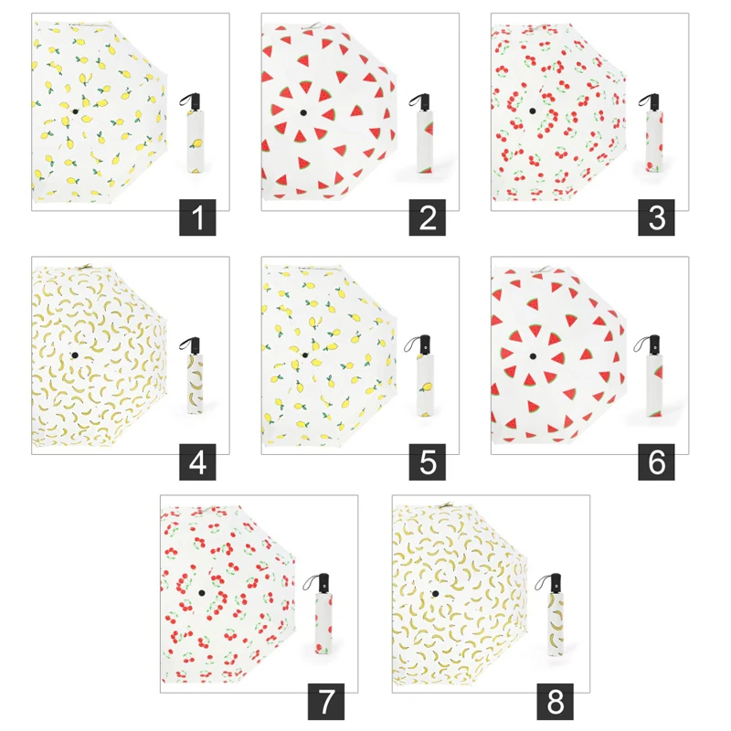 190 T ткань эпонж Забавный фрукты печатных трех складной автоматический зонт 8 ребра Солнечный и Зонт от дождя для мужской моды