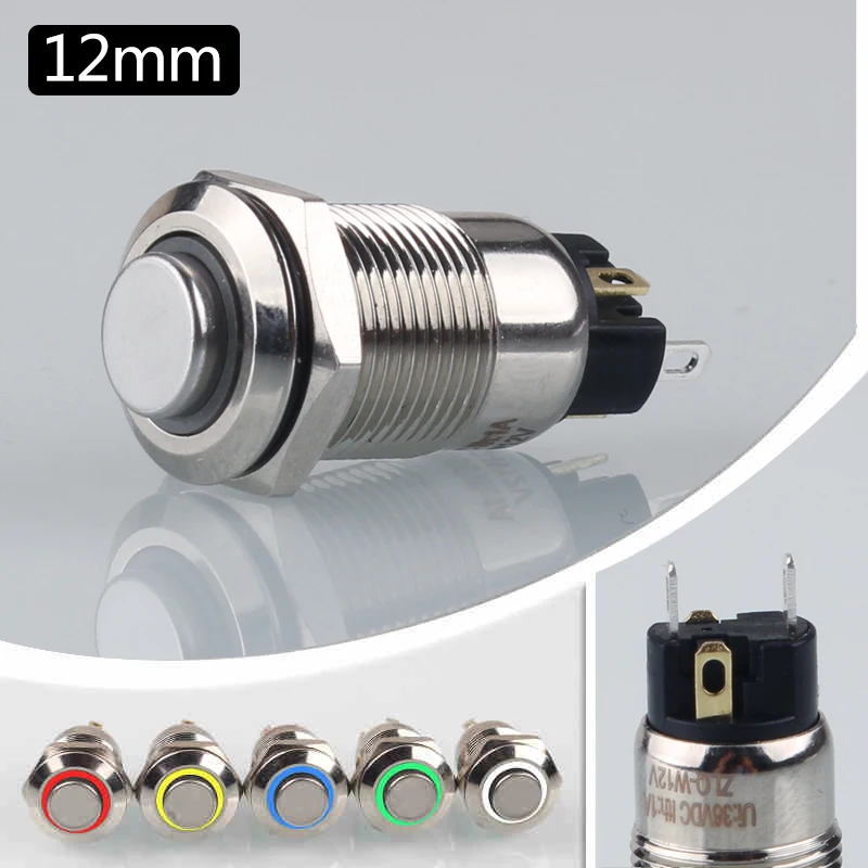 

YOLO 12mm waterproof high head round red led light self locking 12v metal push button switch for small car doorbell