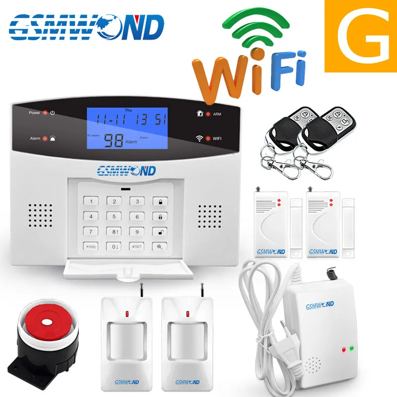 WiFi PSTN GSM сигнализация комплект домашняя сигнализация 433 МГц Беспроводная и Проводная Сигнализация хост дверь открытый датчик сигнализация приложение клавиатура Экран - Цвет: G