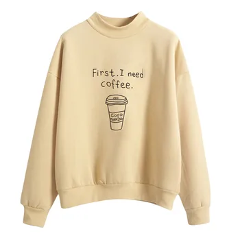 

JAYCOSIN Sweatshirt Women Winter autumn New O-Neck Solid Coffee Cup Pattern Long Sleeve O-Neck Plus Velvet ariana grande 9717