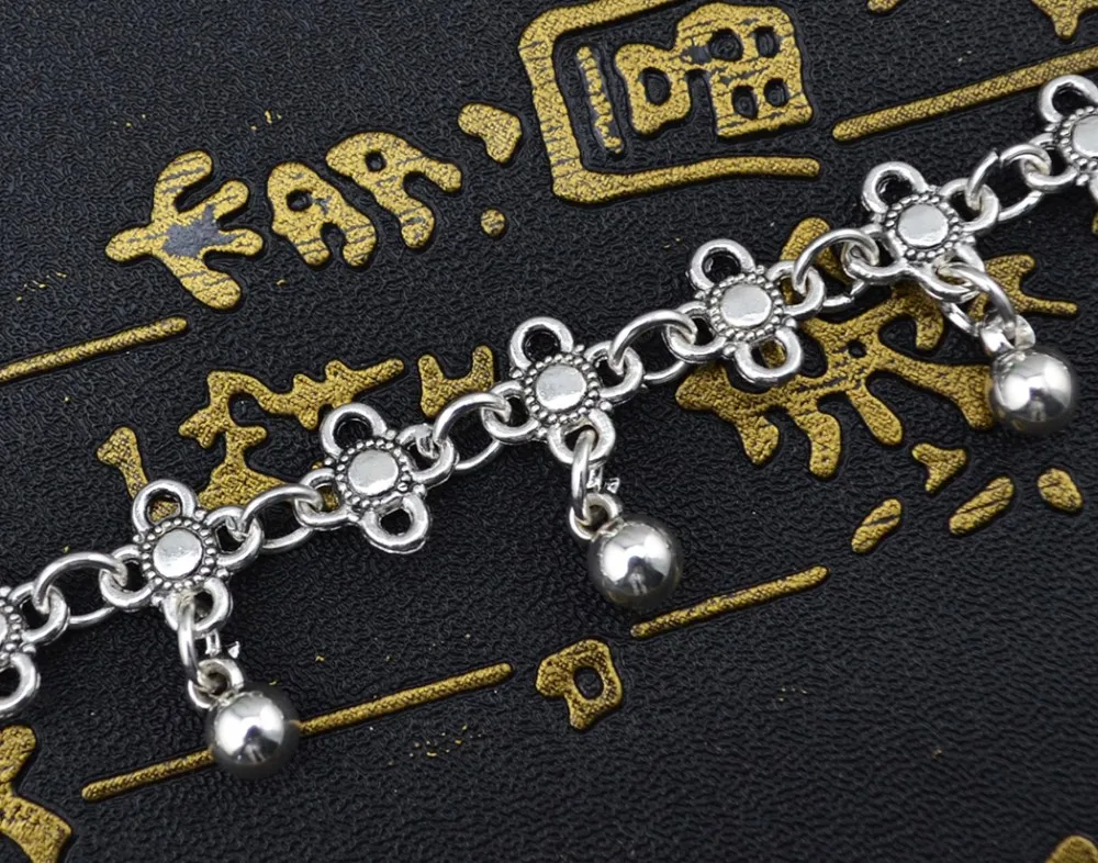 Цыганское богемное старинное серебро Цветы цепь браслет браслеты бусины кисточкой ножной браслет женские ювелирные изделия модный браслет