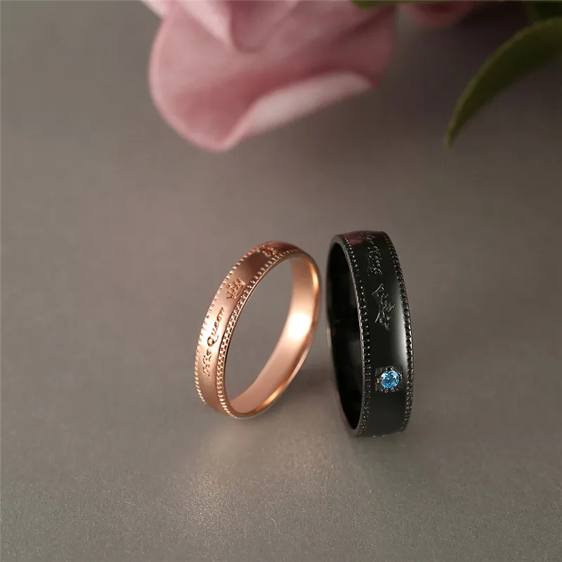 ROXI 2018 Fashion Her King And His Queen Crown Rings For Women Men Black/Rose Gold Color Couple Wedding Ring Promise Jewelry