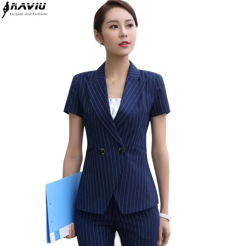 Professional set female stripe pants suits summer Formal fashion short