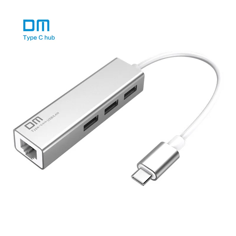 

Free shipping DM USB C to Ethernet Adapter with Type C USB 2.0 HUB 3 Ports RJ45 Network Card Lan Adapter for Macbook USB-C Type