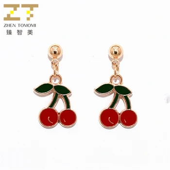 

2019 New Arrivals Hottest Women's Fashion Gold Color Metal Ball Earrings Bijoux Red Cherry Drop Earrings For Women Jewelry