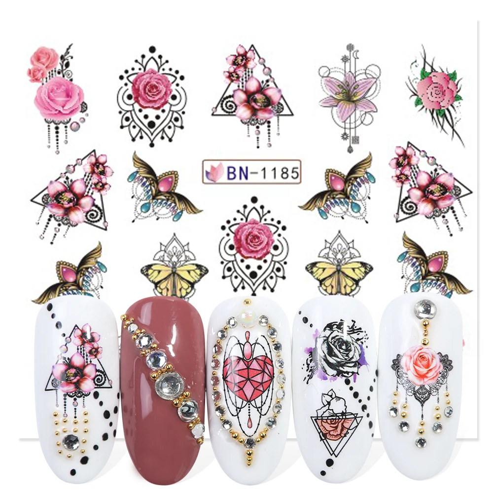 12 видов красочных ювелирных изделий для ногтей в виде Розы, слайдер, сделай сам, Очаровательная наклейка, лак для ногтей, временные татуировки из фольги, CHBN1177-1188