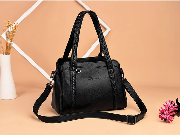 Женские кожаные сумки с 3 карманами, брендовая роскошная дизайнерская женская сумка через плечо, вязанная модная повседневная сумка-тоут для дам
