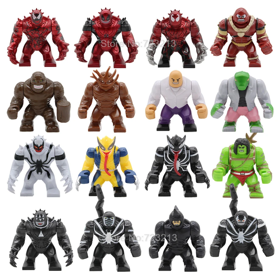 

8/16pcs Super Hero Big 7cm Rhino Lizard Anti-Venom Figure Wolverine Kingpin Carnage Venom Hulk Building Blocks Set bricks Toys