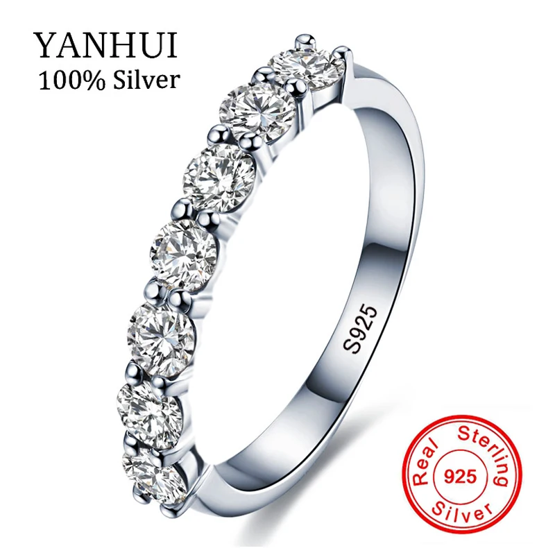 

YANHUI Fine Jewelry Natural 925 Solid Silver Tail Rings Semi-circle Set CZ Zircon Stone Simple Fashion Rings for Women KYRA10