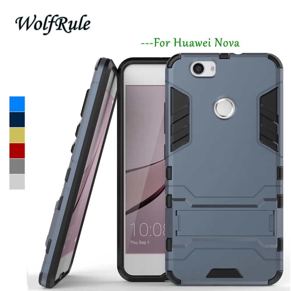 

WolfRule Anti-knock Case Huawei Nova Cover Soft Silicone + Slim Plastic Case For Huawei Nova Case 5.0'' Phone Holder Stand <{