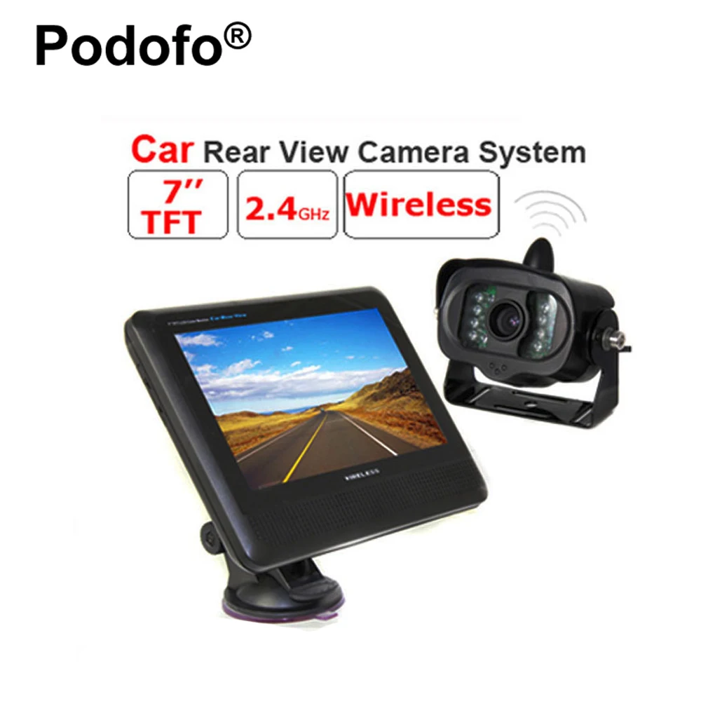 Podofo Wireless 2.4GHz 7 Inch TFT LCD Car Monitor Rear View System with Waterproof 15 IR Night Vision Parking Reversing Camera цена Podofo Wireless 2.4GHz 7 Inch TFT LCD Car Monitor Rear View System with Waterproof 15 IR Night Vision Parking Reversing Camera цены онлайн
