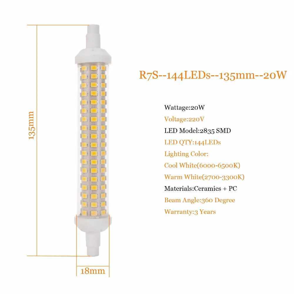 Светодиодный прожектор светильник керамики R7S J78 J118 J135 10-20 Вт 2835 SMD заменяющий галоген лампы 78 мм 118 мм 135 мм 10 Вт, 15 Вт, 20 Вт, кукурузы светильник ы