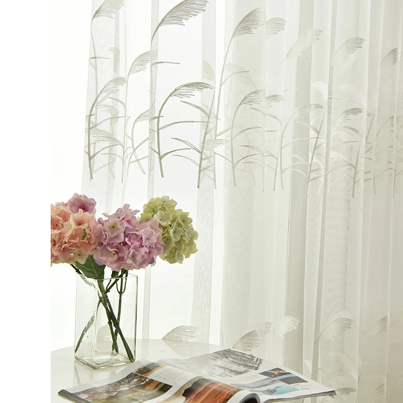 

White Embroidery Bulrush Tulle Curtains for Bedroom Sheer Window Screens Fashion Gauze for Living Room Kitchen Yarn
