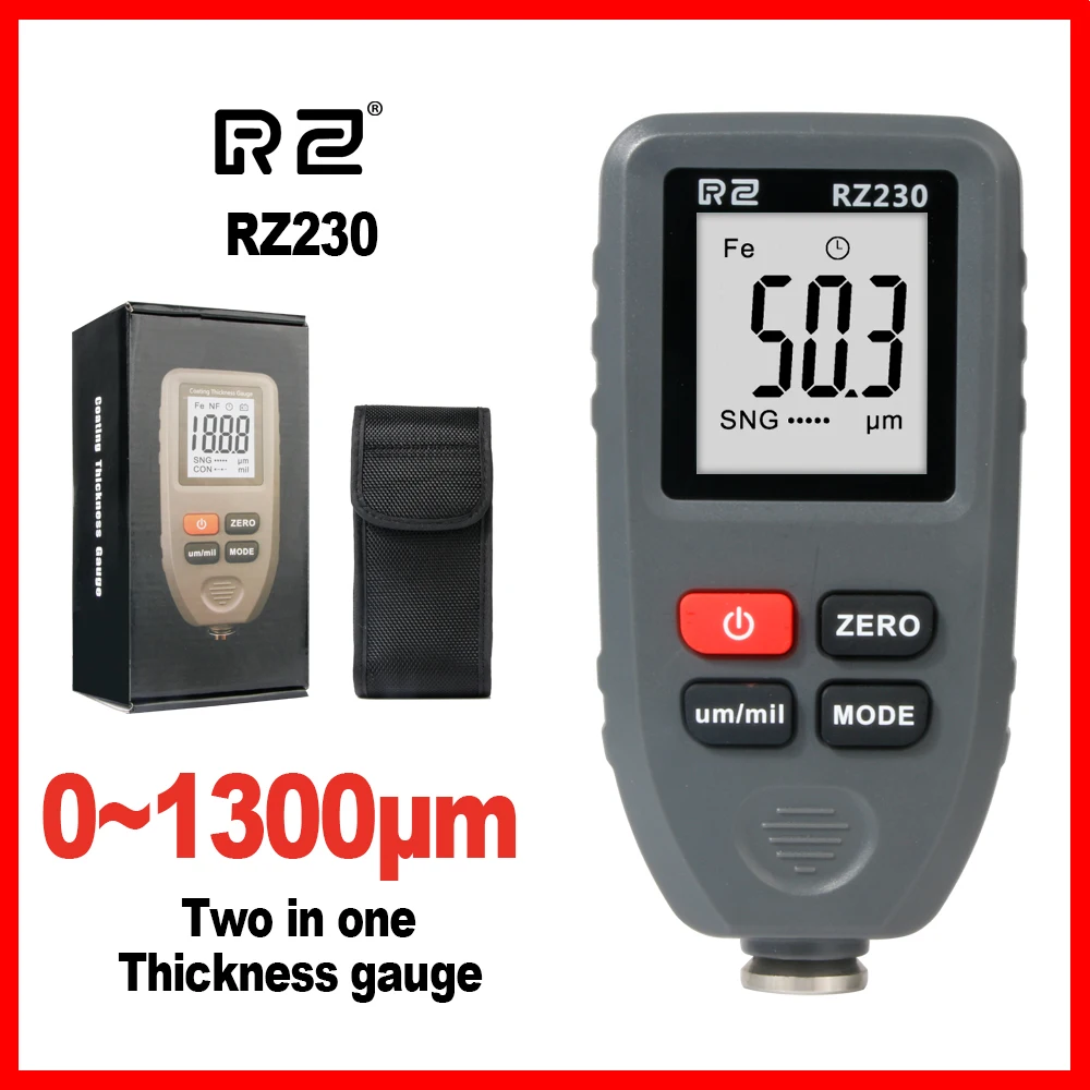 

RZ Digital Paint Coating Thickness Gauge MeteCoating Thickness Gauger Ferrous and non-Ferrous 2 in 1 RZ230