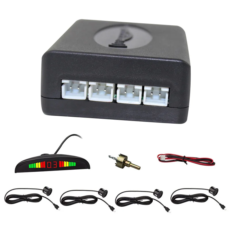 Eunavi 1set Auto Parktronic Led Parking Sensor Kit Display 4 Sensors For All Cars Reverse Assistance Backup Radar Monitor System