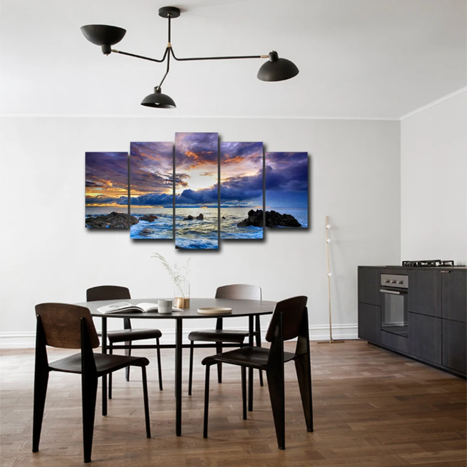 

5 pieces wall pictures canvas art print sunrise at sea spray painting waterproof Ink print on canvas home decoration