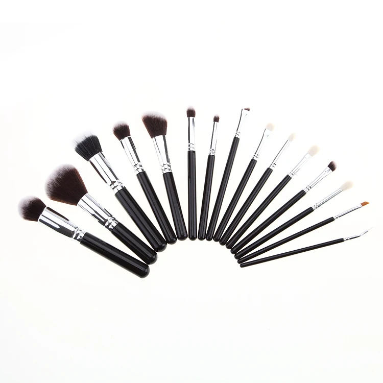 

Professional Makeup Brushes, Synthetic Eye shadow Bronzer Foundation Brushes(15pcs, Black with Silver)