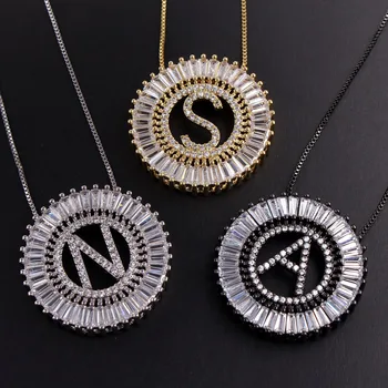 MHS.SUN Luxury 26 Letter Pendant Necklace Women Men AAA Zircon Chain Necklace Mosaic CZ Crystal Alphabet Choker Jewelry Gift 1PC